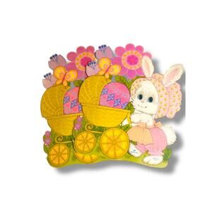 Vintage Hallmark Easter Diecut Decor Set of 2 Girl Bunny Rabbit 12" 35EHD 9-2